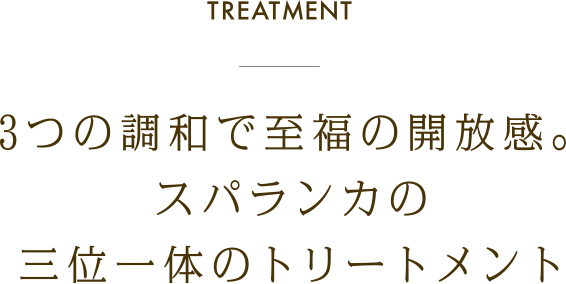 TREATMENT 3つの調和で至福の開放感。スパランカの三位一体のトリートメント